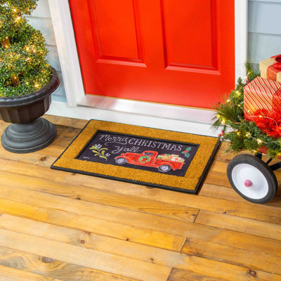 Tapis de porte extérieur antidérapant Winter Christmas Merry Christmas Y''all Red Truck Sassafras