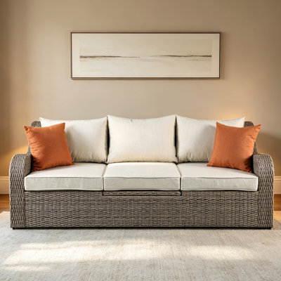 Patio Sofa, Reconfigurable into 2‑Seat or 3‑Seat Sofa with Throw Pillows & Ottomans