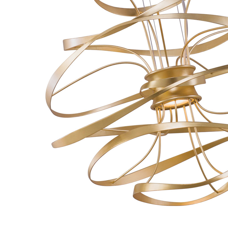 Calligraphy 2 - Light Unique Geometric LED Chandelier, 16.5" H x 18" W x 18" D, Gold Leaf with Polished Stainless Accents