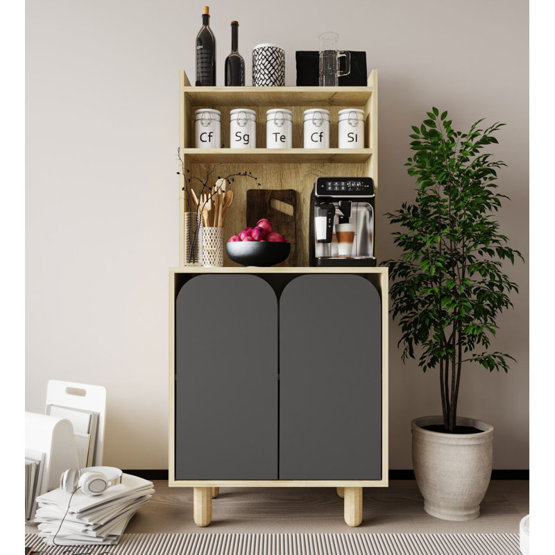 61'' Tall Multi Purpose Cabinet With Shelves With Wooden Legs, Sapphire Oak/Anthracite