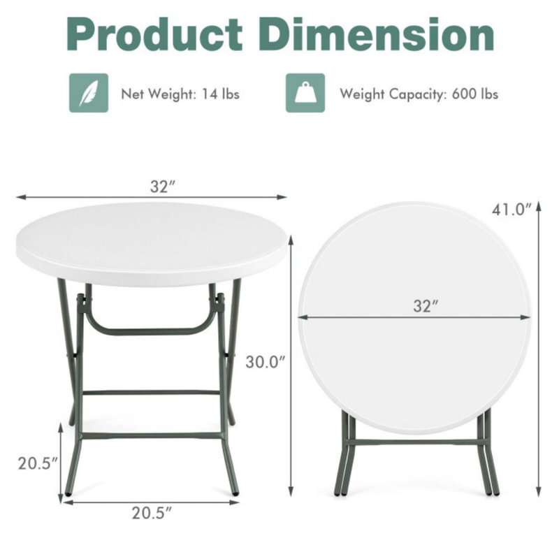 Chaises de table de pique-nique réglables en plastique 32 po