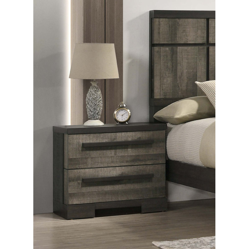 Table de chevet contemporaine à 2 tiroirs 1pc, Gris brun