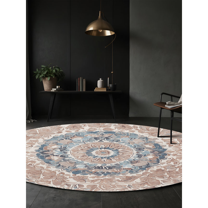 Machine Washable Gray Area Rug, Round 3'