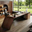 Bureau de direction en L brun clair luxueux moderne en forme de L