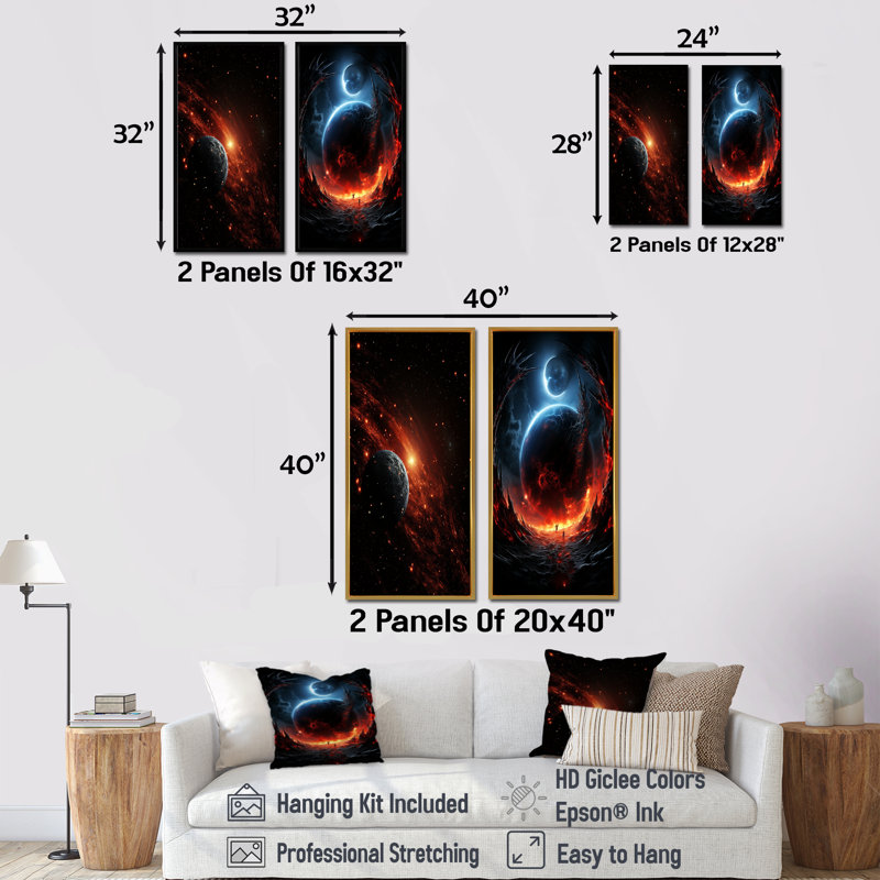 Ensemble de salon orange et noir Comets In Galaxy I - Planète comète, Cadre blanc, H 28 po x l 25 po