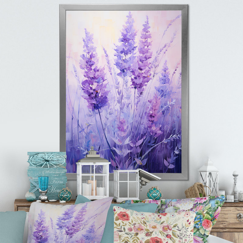 Lavande, sérénité, art floral, H 44 po x l 34 po x P 1,5 po, Cadre simple argenté