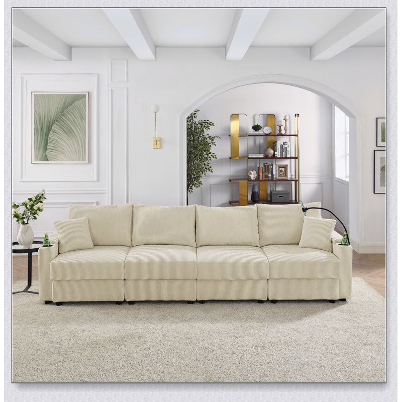62.2'' Modern Console Table Sofa Table for Living Room with 4 Drawers and 2 Shelves, Perfect for Storage and Display, Beige