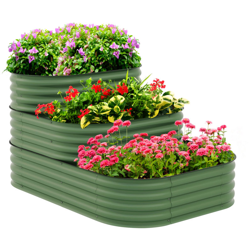 Ensemble de lit de jardin surélevé en acier galvanisé à 3 niveaux Outsunny, Vert