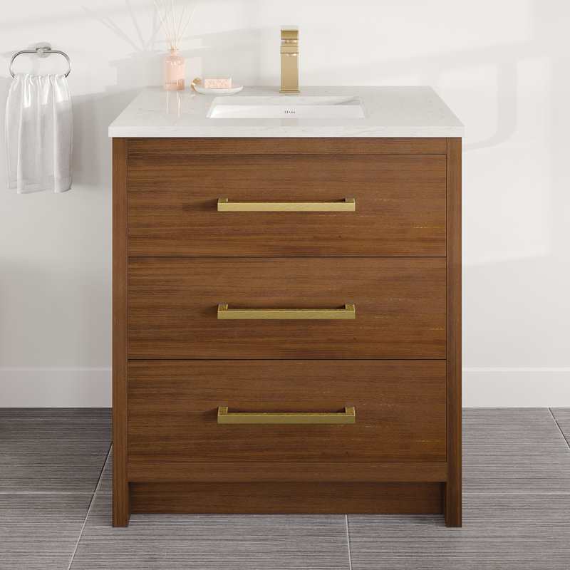 Ilsa 30"W X 18"D Bathroom Vanity With White Carrara Quartz Countertop And Undermount Porcelain Sink, Walnut