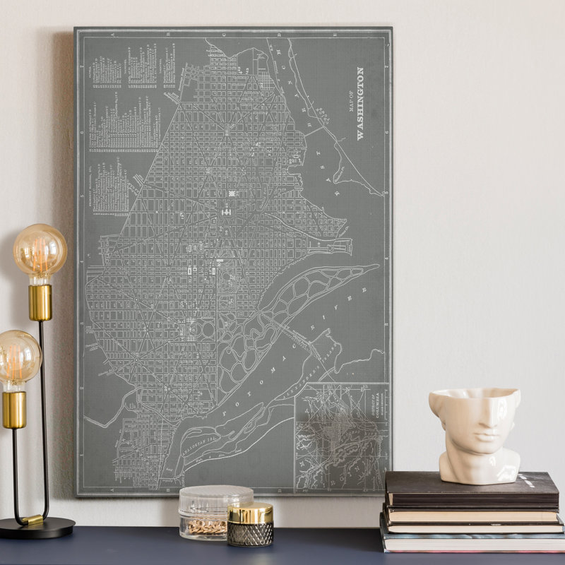 Carte de la ville de Washington, impression sur toile tendue, H 27 po x l 18 po x P 1 po