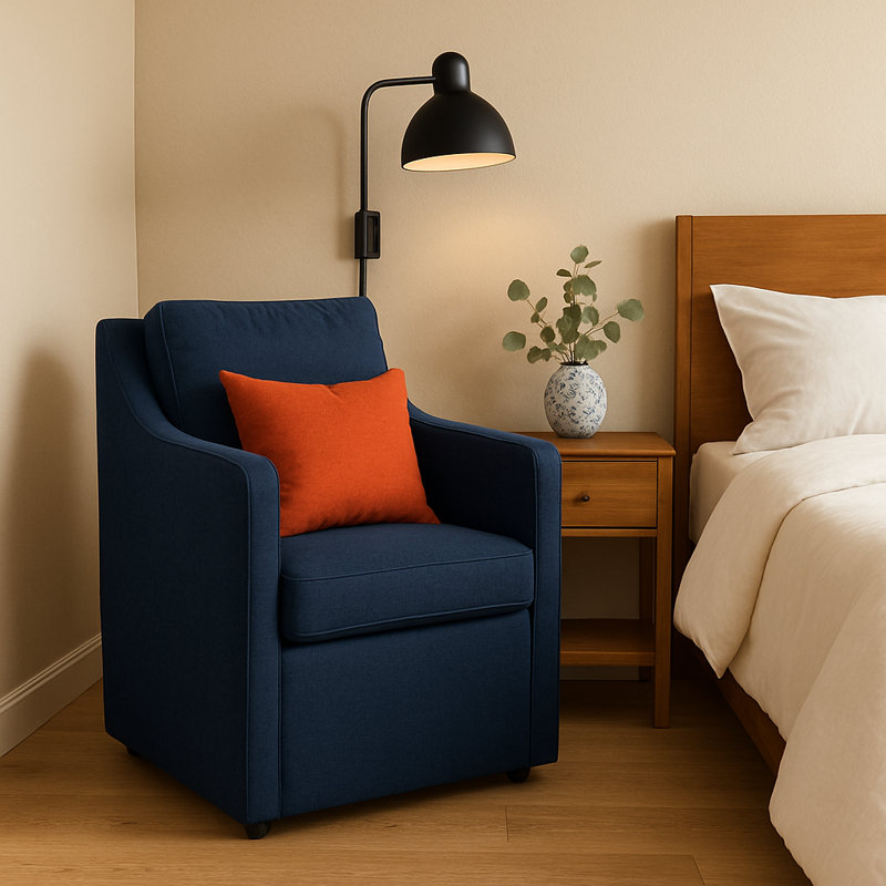 Chenille Upholstered  Down Blend Fill Armchair With Casters, Blue