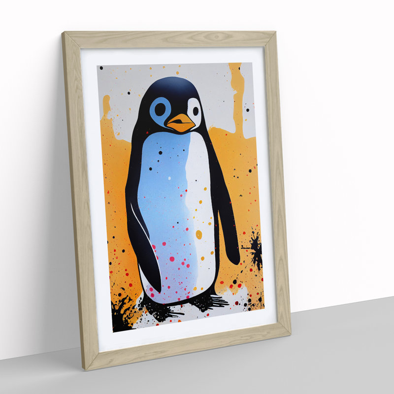 Penguin Graffiti No.2 - Wall Art, 66cm H x 48cm W, Oak Framed Paper, White
