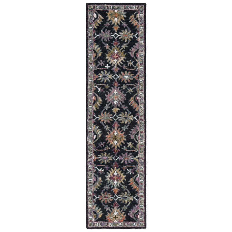 Hand Tufted Wool/Cotton Oriental Rug in Black/Pink, Runner 2'3" x 9'