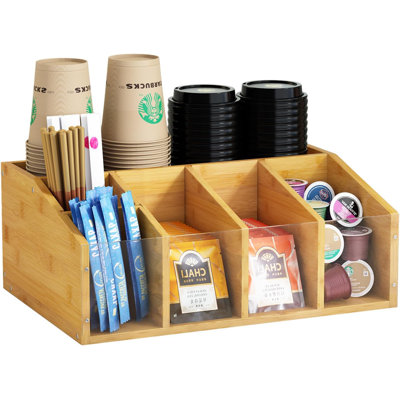 Coffee Station Organizer Condiment Organizer for Countertop Farmhouse Coffee Caddy with Removable Dividers Small Cute Office Bar Accessories