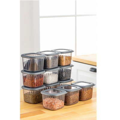 Premium Storage Box Set (12 Pieces), Anthracite Color, 3.9 x 3.9 x 3.7 inches | 100% BPA-Free Plastic, Dishwasher Safe | Ideal for Organizing Home, Office, & Crafts, Durable and Stylish Design
