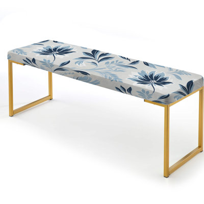 Serene Monotones - Floral Upholstered Gold Bench