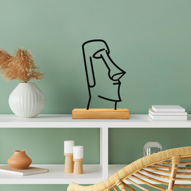 Elegant Decorative Object, Metal & Wood Design, 9.4 x 3.1 x 6.7 inches | 100% Metal (Thickness: 0.06 inches) & 100% Wood (Thickness: 1.6 inches) | Stylish Black & Natural Finish, Ideal for Home Décor & Accent Pieces