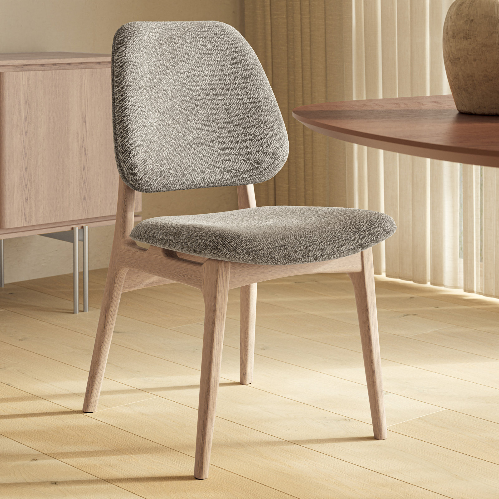 Kinser Oak Dining Chair, Crafted Glaze Performance Boucle