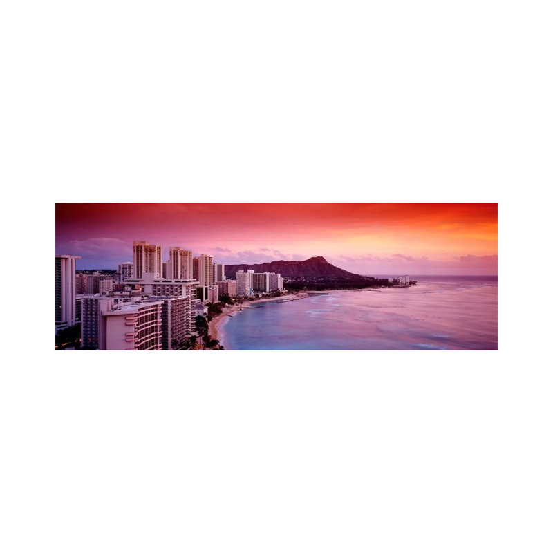 Sunset Honolulu Oahu HI USA by Panoramic Images - Wrapped Canvas Panoramic Print, 30.48 cm H x 91.44 cm W x 1.91 cm D