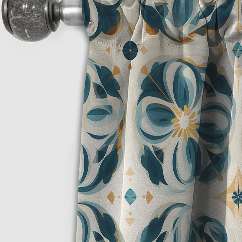 «Blue Vintage Moroccan Tiles Dream» - Rideau damassé - Rideau occultant occultant - 1 panneaux, L 52 po x L 108 po