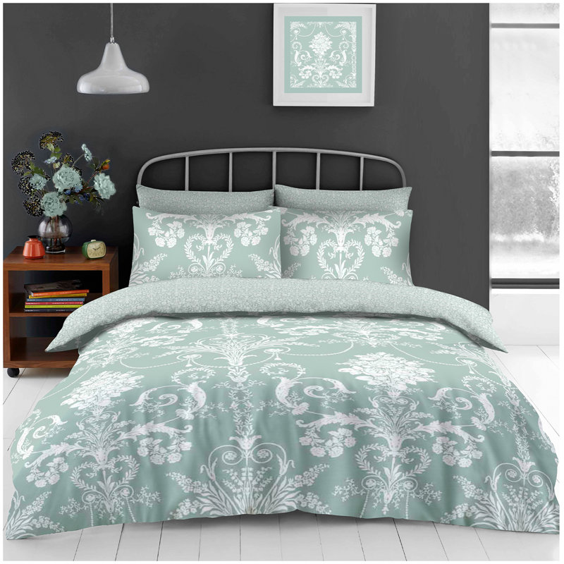 Cotton Blend Floral Duvet Cover with Pillowcases, King Duvet Cover + 2 Standard Pillowcases
