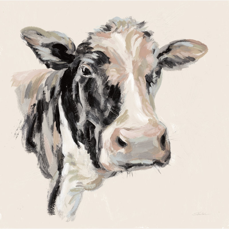 «Expressionistic Cow I Neutral» par Silvia Vassileva - peinture sur toile tendue, H 36 po x l 36 po