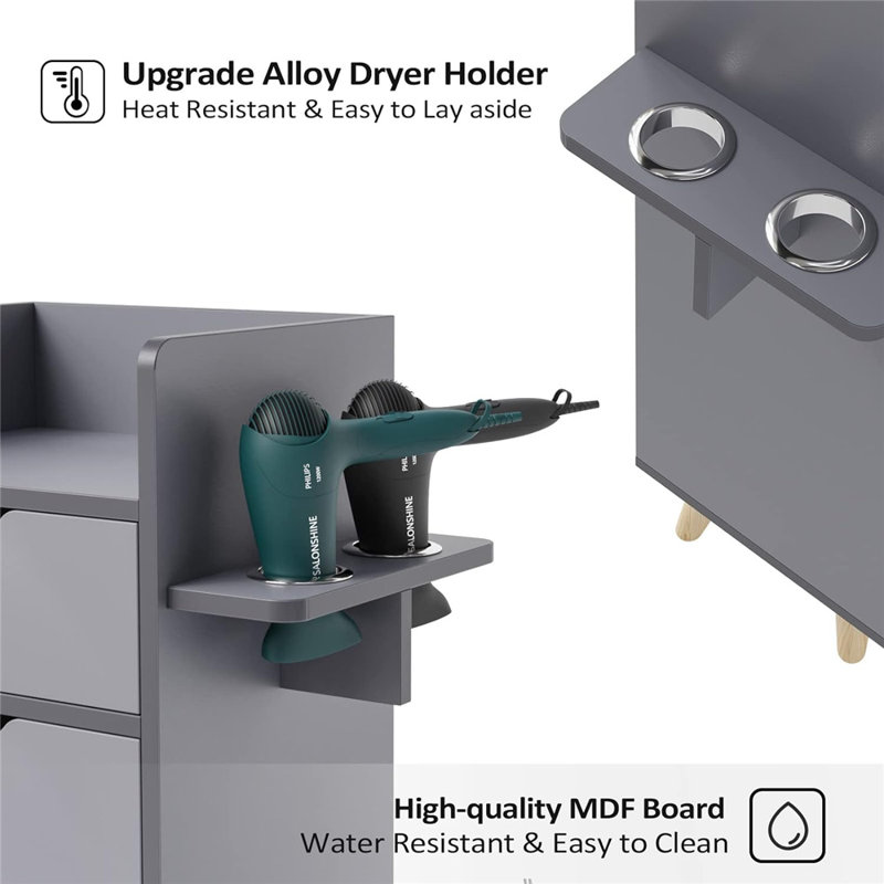 Gray MDF Bathroom Storage Cabinet with 4 Drawers and Dryer Holders