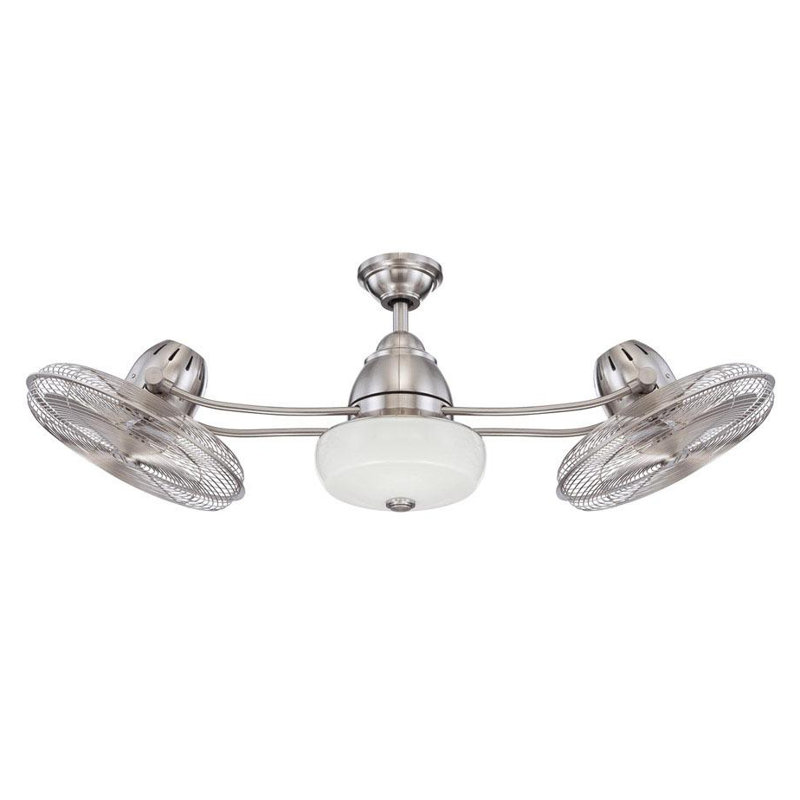 Polished Nickel 48'' Dual Head Ceiling Fan with Remote and Lighting