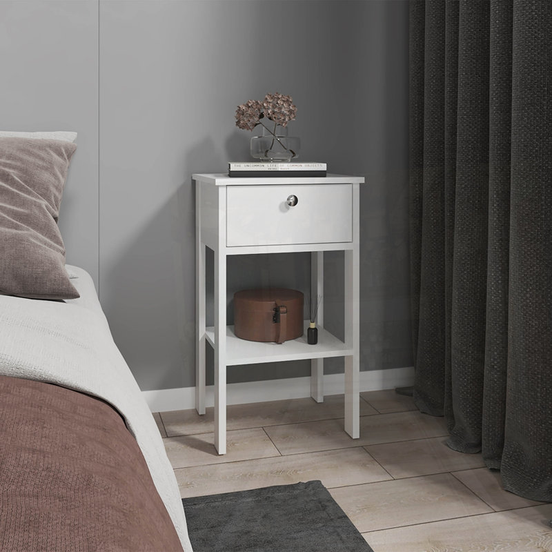 Table de chevet avec 1 tiroir, Blanc