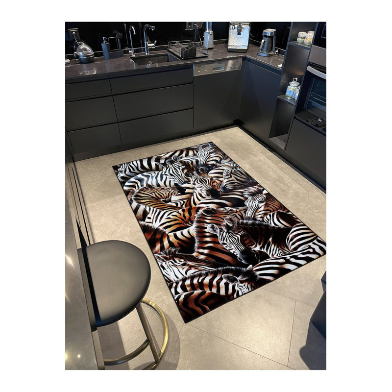 Tapis décoratif noir à motif zébré noir, Tapis de couloir 3 pi 3 po x 9 pi 10 po