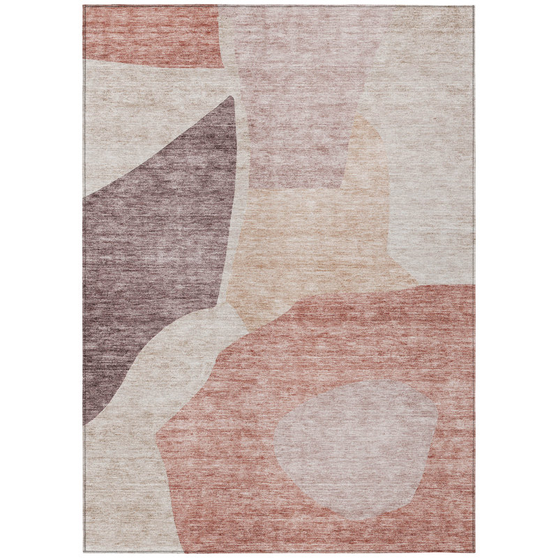 Tapis d'extérieur lavable abstrait 3 pi x 5 pi rose et mauve