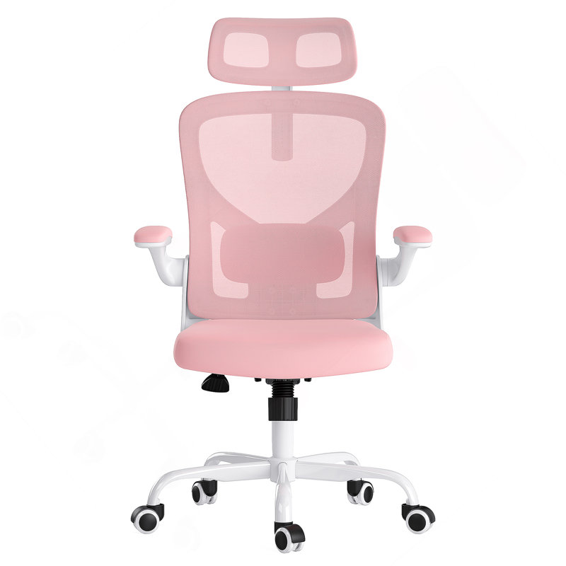 Ergonomic Office Chair With Adjustable Headrest And Lumbar Support, High Back Design For Comfortable Home Or Study Use, White & Pink