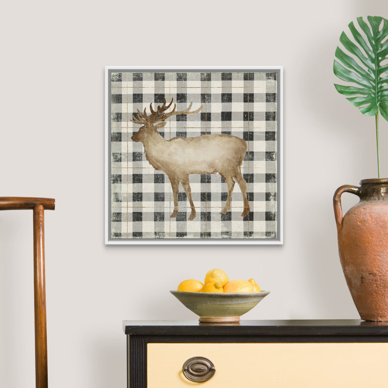 Reproduction d’art sur toile, "santer’s Deer I", H 26 po x l 26 po x P 1,75 po, Cadre blanc