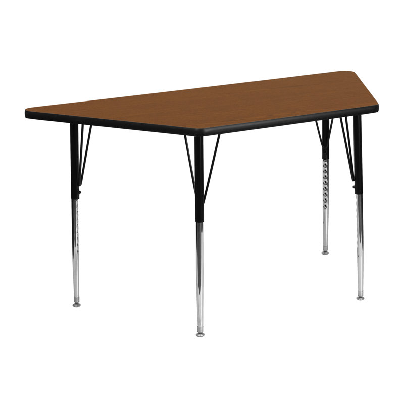 Table d'activité trapézoïdale et stratifiée avec pieds réglables en hauteur, L 24 po x P 48 po, Chêne