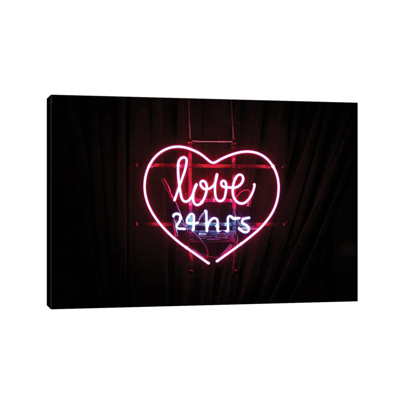 "Amour néon" par Mambo art studio, art textuel, H 12 po x l 18 po x 1,5 po, Toile tendue, Pas de tapis