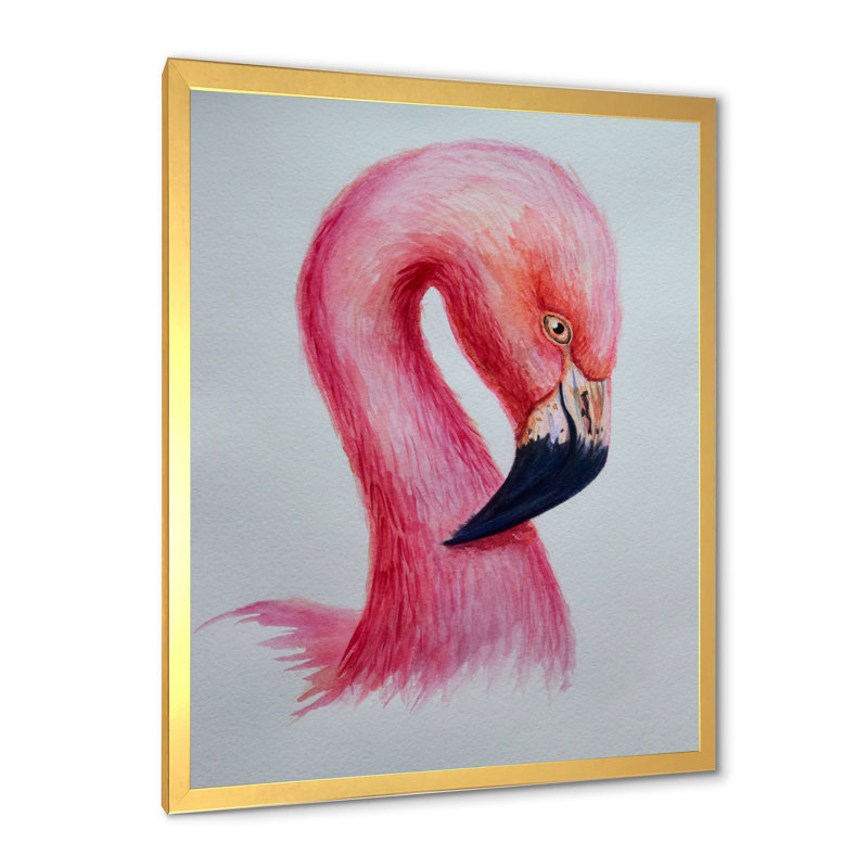 Portrait de flamant rose IV - reproduction d'art sur toile, H 32 po x l 16 po x P 1 po, Doré