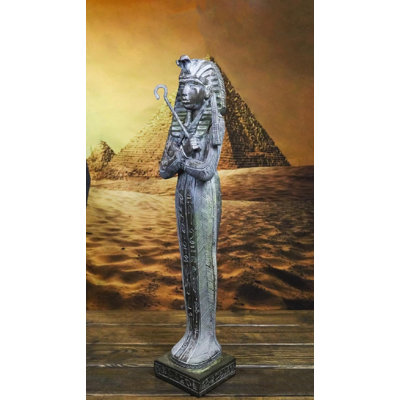 Ancient Egyptian Pharaoh Sarcophagus Mummy With Crook And Flail Figurine 16"H