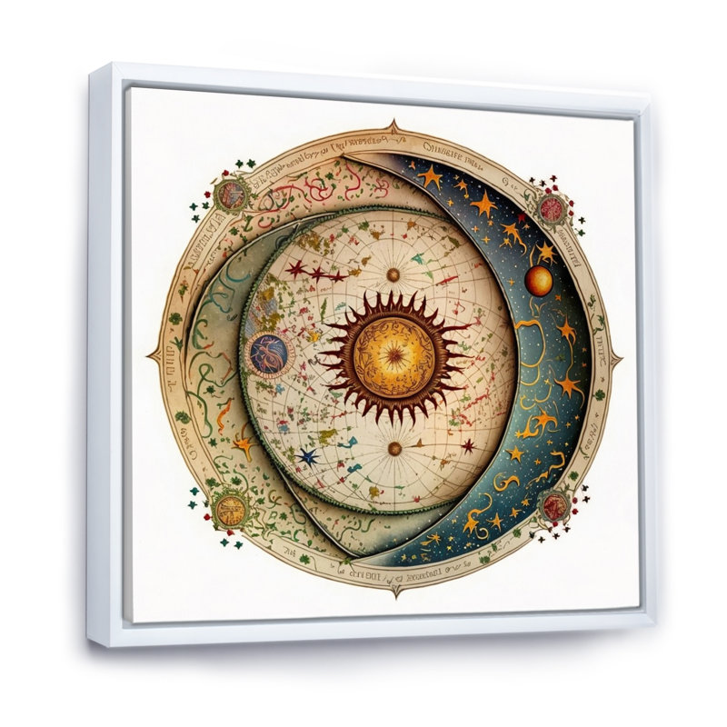 Ancienne carte de la galaxie sur toile, Cadre flottant blanc, H 16 po x l 16 po x P 1 po