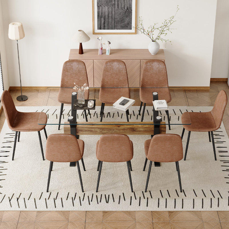 9-Piece Glass Top Dining Table Sets, Brown/Black
