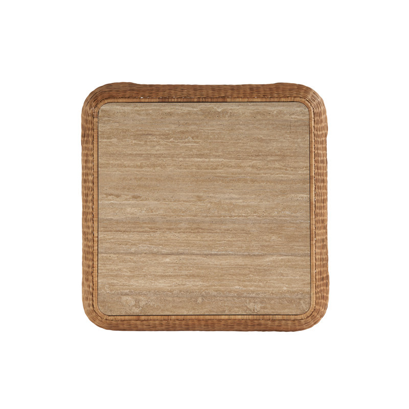Natural Rattan Square Coffee Table with Travertine Top