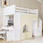 Lit mezzanine simple avec bureau, casiers, tiroirs, escalier et rideau pour une utilisation compacte et multifonctionnelle, blanc