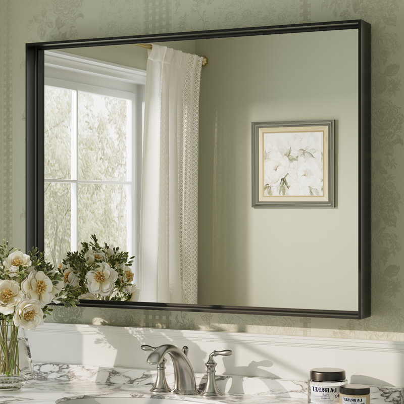Miroir mural Aevar, 40 po x 30 po, Noir mat