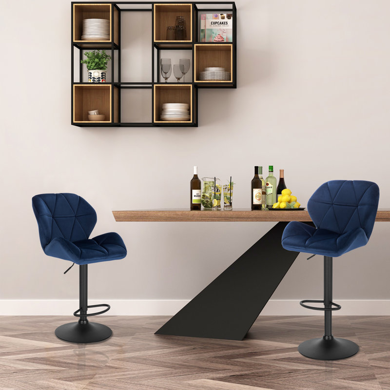 Dequavious Swivel Upholstered Adjustable Height Counter Stool with Metal Frame, Blue