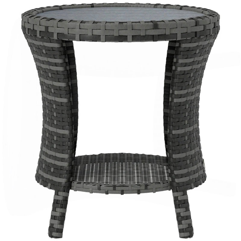 Outdoor Side Table,Wicker Outdoor Coffee Table, Gray