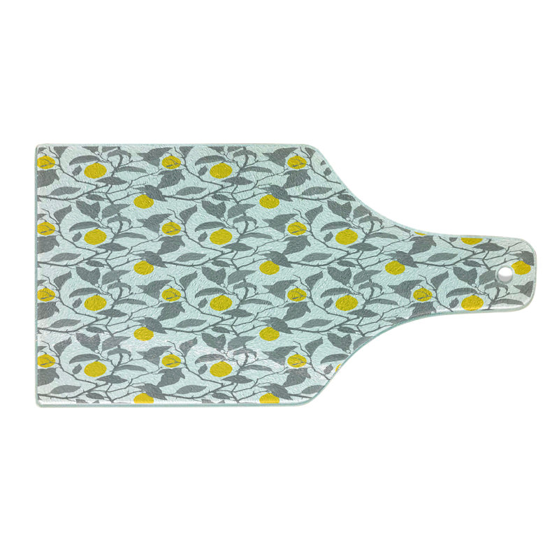 Ambesonne Lemon Tempered Glass Cutting Board Greyscale Spring Tree Branch Grey Yellow White