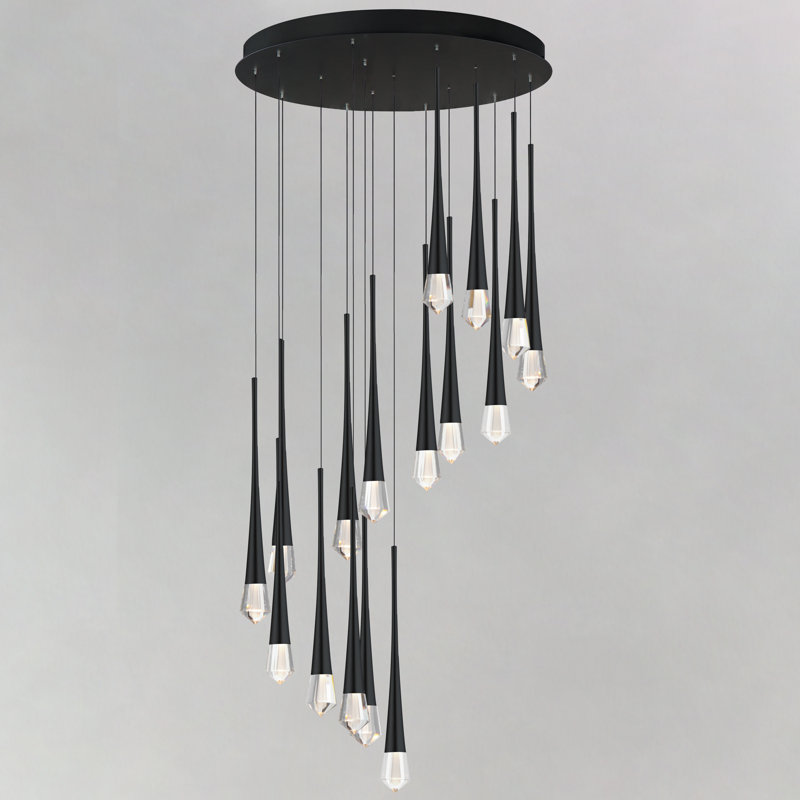 Luminaire suspendu grappe 16 lumières DEL Pierce, Noir mat