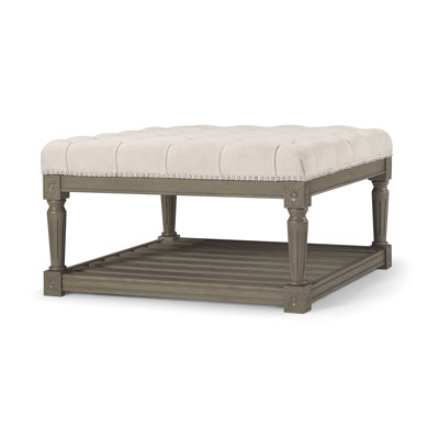 Maven Lane Mesa Square Upholstered Coffee Table In Aged Grey With Dove Grey Fabric