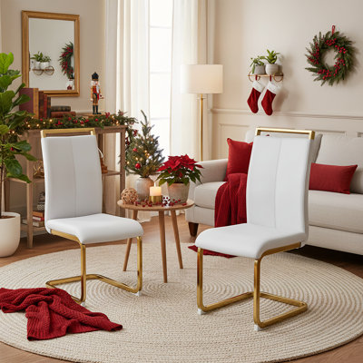 Chaises de salle à manger cantilever modernes Amari en similicuir avec base au fini doré (lot de 2)