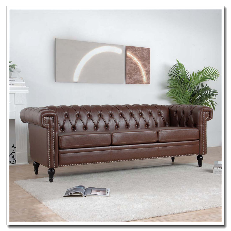 83.66 Inch Width Traditional Square Arm Sofa