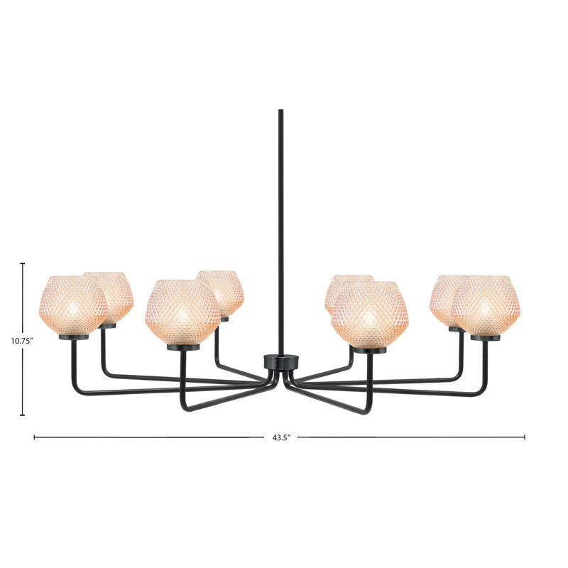 Lustre 8 lumières Sandia illustré en finition noir mat avec verre texturé ambre de 6 po